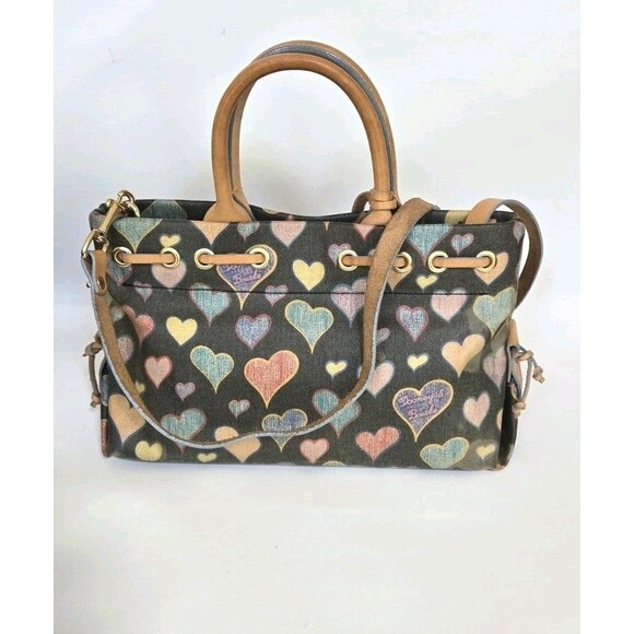 Dooney & Bourke Multicolored Hearts Print Tassel Tote Dual Leather Straps USA - Picture 3 of 12